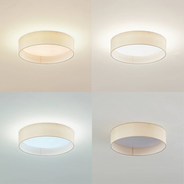 Lindby LED mennyezeti lámpa Eilif, szövet, fehér, Ø 40 cm, CCT, Krém / borostyánsárga, Nappali / Étkező, Textil / szövet / selyem, Modern