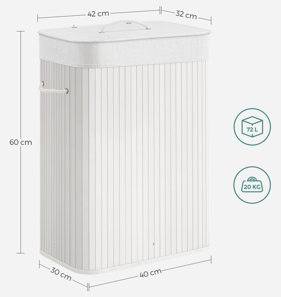 Bambusz kosár szennyestartó 72L, fehér