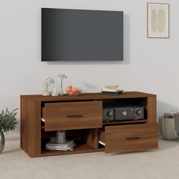 Barna tölgyszínű szerelt fa TV-szekrény 100 x 35 x 40 cm