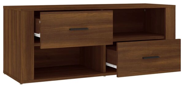 Barna tölgyszínű szerelt fa TV-szekrény 100 x 35 x 40 cm
