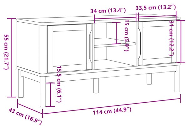 FLORO fehér tömör fenyőfa TV-szekrény 114 x 43 x 55 cm