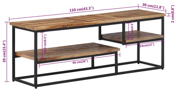 Tömör újrahasznosított tíkfa TV-szekrény 110 x 30 x 39 cm