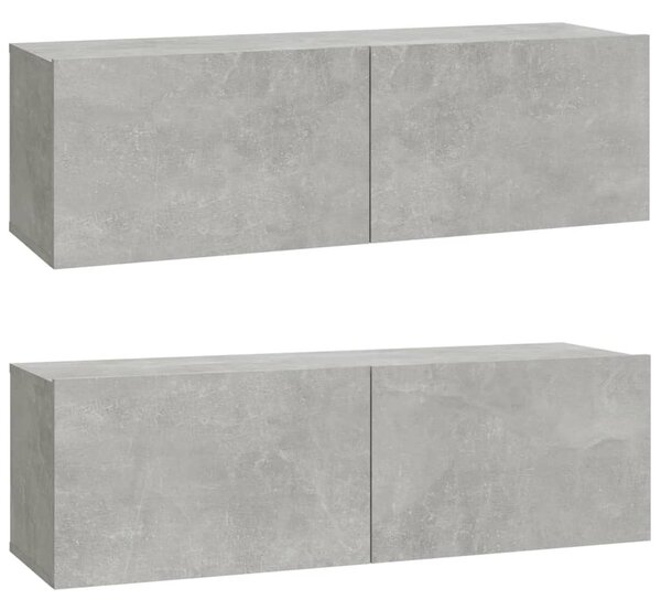 2 db betonszürke szerelt fa fali TV-szekrény 100 x 30 x 30 cm