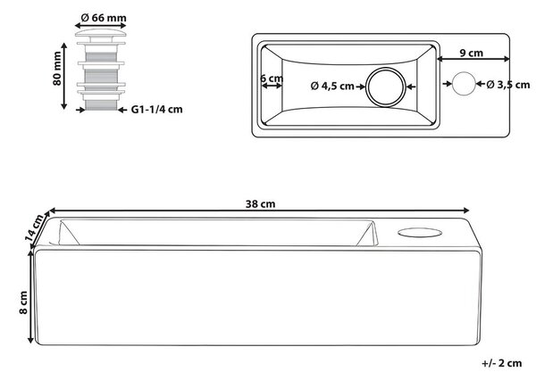 Pultra helyezhető mosdókagyló LIMARI 38 x 14 cm Kerámia Fehér Jobb oldali