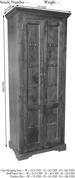 CAMBRIDGE koloniál szekrény, masszív akác 180x73 cm