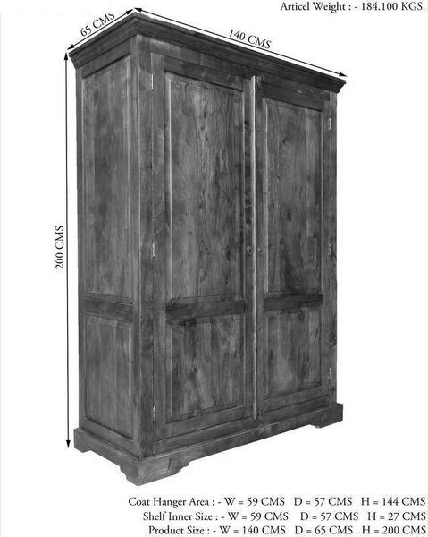 CAMBRIDGE HONEY gardrób masszív akác, mézszínű 200x140 cm