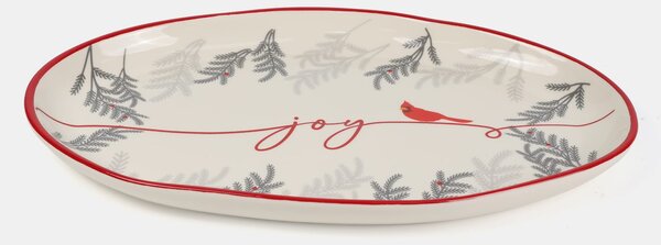 Sinsay - Karácsonyi kerámia tál bíboros motívummal és Joy felirattal - fehér