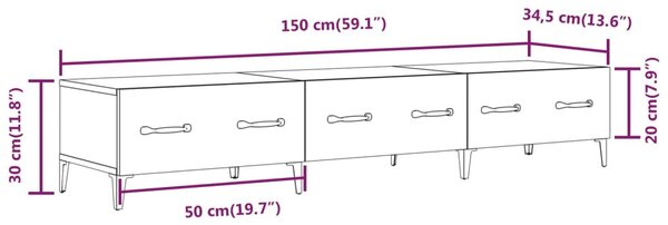 Betonszürke szerelt fa TV-szekrény 150 x 34,5 x 30 cm