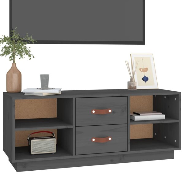 Szürke tömör fenyőfa TV-szekrény 100x34x40 cm