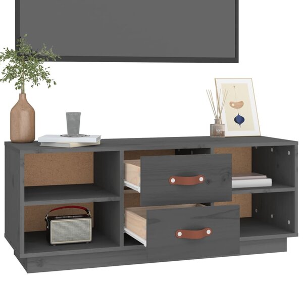 Szürke tömör fenyőfa TV-szekrény 100x34x40 cm