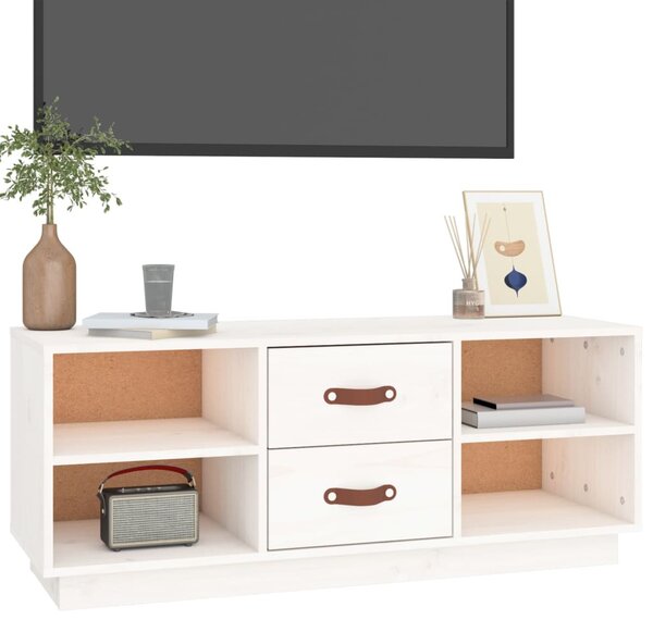 Fehér tömör fenyőfa TV-szekrény 100x34x40 cm