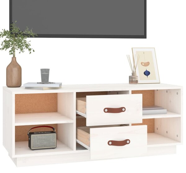 Fehér tömör fenyőfa TV-szekrény 100x34x40 cm