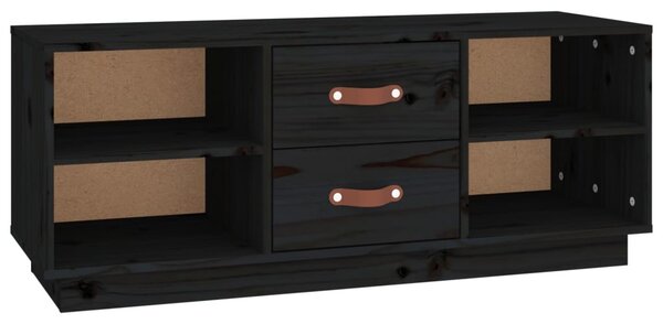 Fekete tömör fenyőfa TV-szekrény 100x34x40 cm