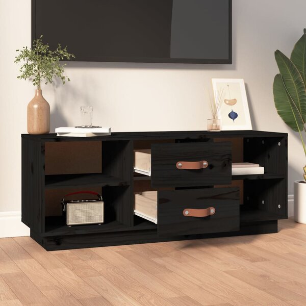 Fekete tömör fenyőfa TV-szekrény 100x34x40 cm