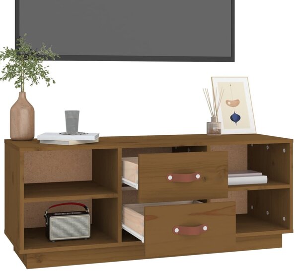Mézbarna tömör fenyőfa TV-szekrény 100x34x40 cm