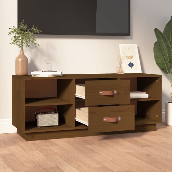 Mézbarna tömör fenyőfa TV-szekrény 100x34x40 cm