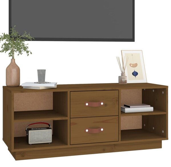 Mézbarna tömör fenyőfa TV-szekrény 100x34x40 cm