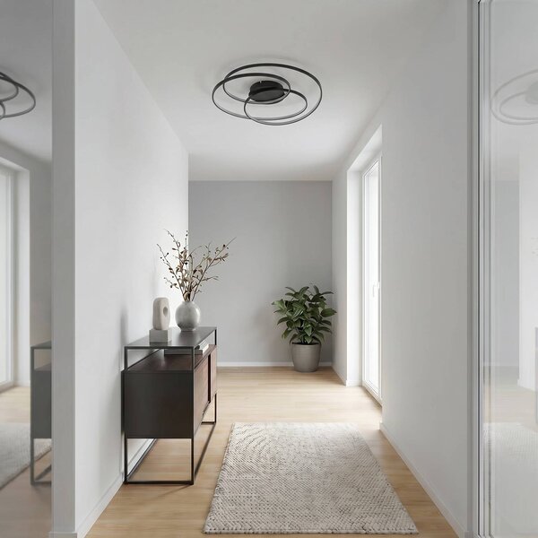 Lindby LED mennyezeti lámpa Kateryna, fekete, Ø 60 cm, dimmelhető, dimmelhető, Fekete, Nappali / Étkező, Modern