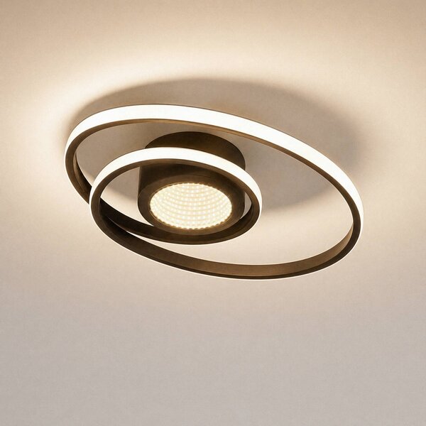 Lindby LED mennyezeti lámpa Thalina, 45cm, dimmelhető, Infinity Tunnel, dimmelhető, Fekete, Nappali / Étkező, fém, Modern