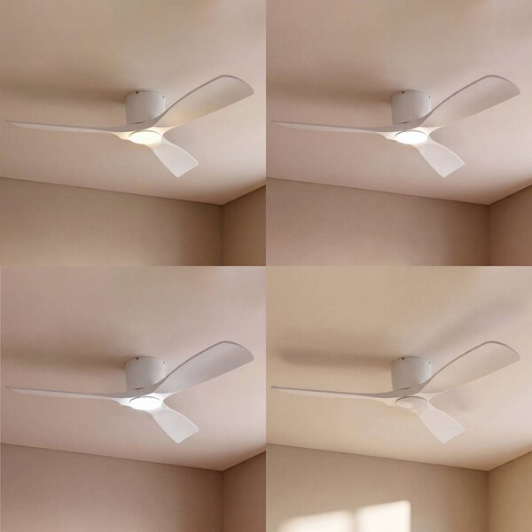 Lucande Smart LED mennyezeti ventilátor Moneno, fehér, DC, Tuya, dimmelhető, Fehér / opál, Nappali / Étkező, fém, Modern