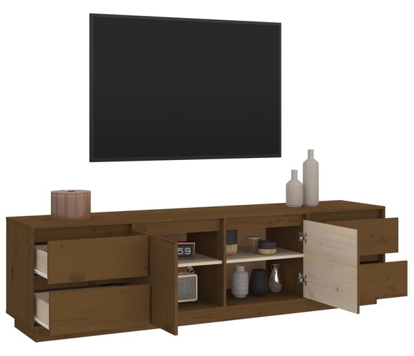 Mézbarna tömör fenyőfa TV-szekrény 176x37x47,5 cm