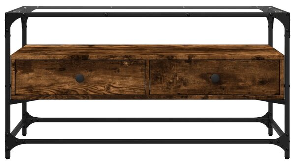 Füstös tölgy szerelt fa TV-szekrény üveglappal 98 x 35 x 51 cm