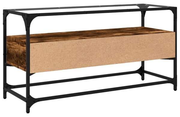 Füstös tölgy szerelt fa TV-szekrény üveglappal 98 x 35 x 51 cm