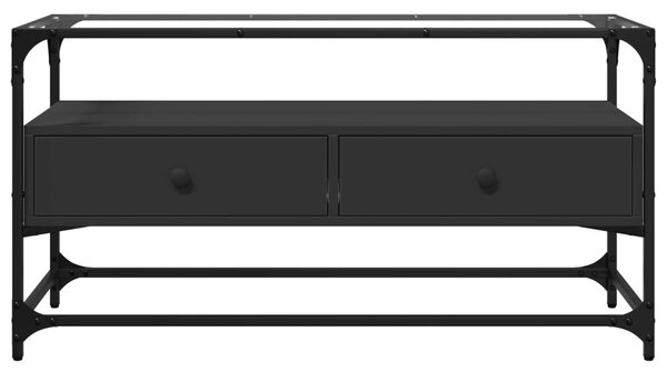 Fekete szerelt fa TV-szekrény üveglappal 98 x 35 x 51 cm