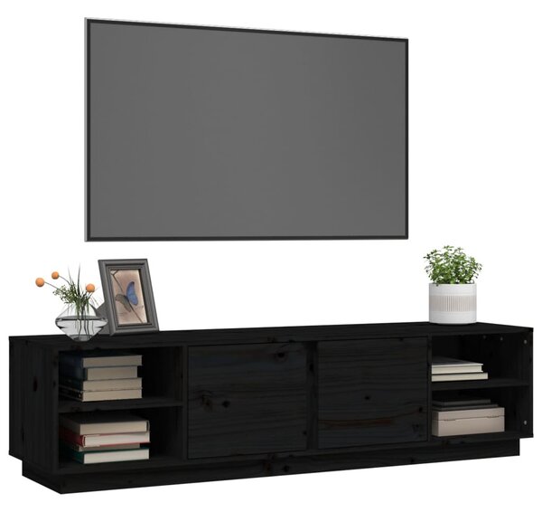 Fekete tömör fenyőfa TV-szekrény 156 x 40 x 40 cm