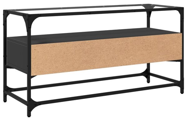 Fekete szerelt fa TV-szekrény üveglappal 98 x 35 x 51 cm