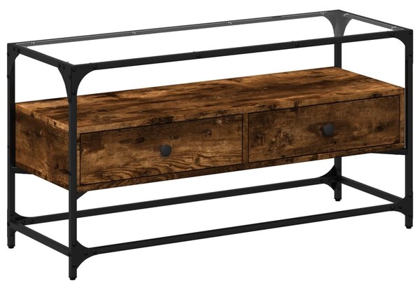 Füstös tölgy szerelt fa TV-szekrény üveglappal 98 x 35 x 51 cm