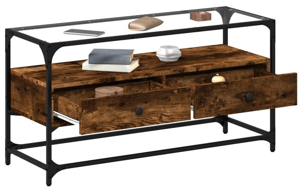 Füstös tölgy szerelt fa TV-szekrény üveglappal 98 x 35 x 51 cm
