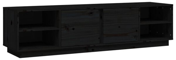 Fekete tömör fenyőfa TV-szekrény 156 x 40 x 40 cm