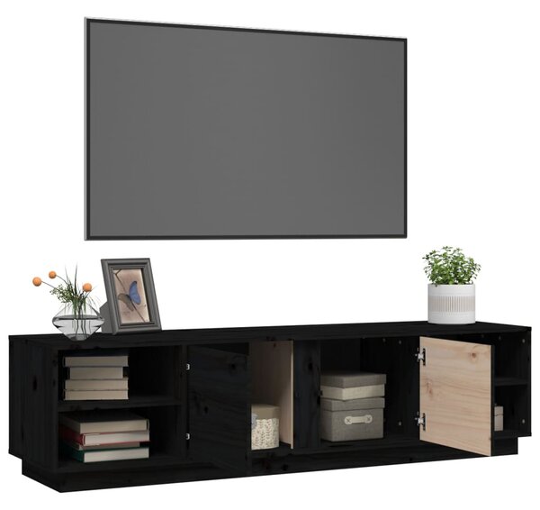 Fekete tömör fenyőfa TV-szekrény 156 x 40 x 40 cm