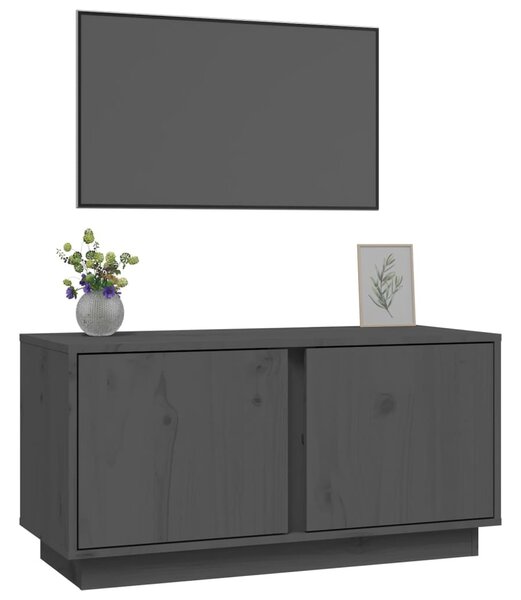 Szürke tömör fenyőfa TV-szekrény 80 x 35 x 40,5 cm