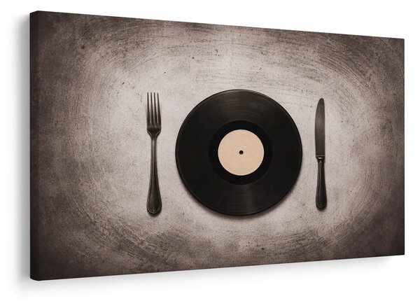 Kép vinyl lemez evőeszközökkel