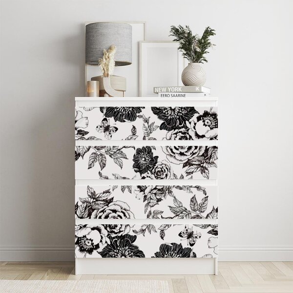 IKEA MALM bútormatrica - fekete fehér rózsák
