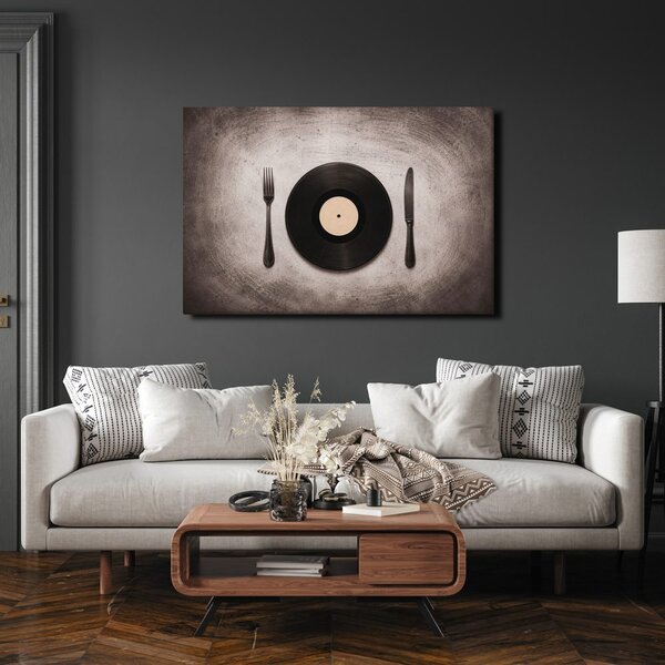 Kép vinyl lemez evőeszközökkel
