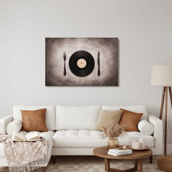 Kép vinyl lemez evőeszközökkel
