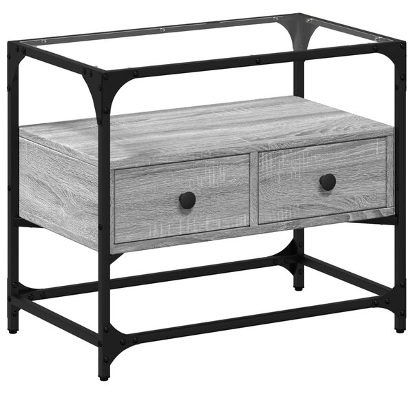 Szürke sonoma szerelt fa TV-szekrény üveglappal 60 x 35 x 51 cm