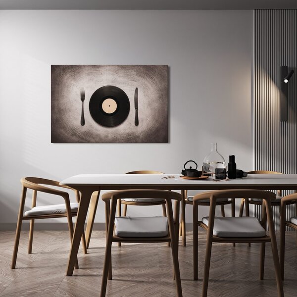 Kép vinyl lemez evőeszközökkel