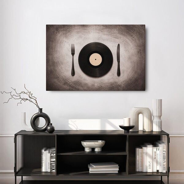 Kép vinyl lemez evőeszközökkel