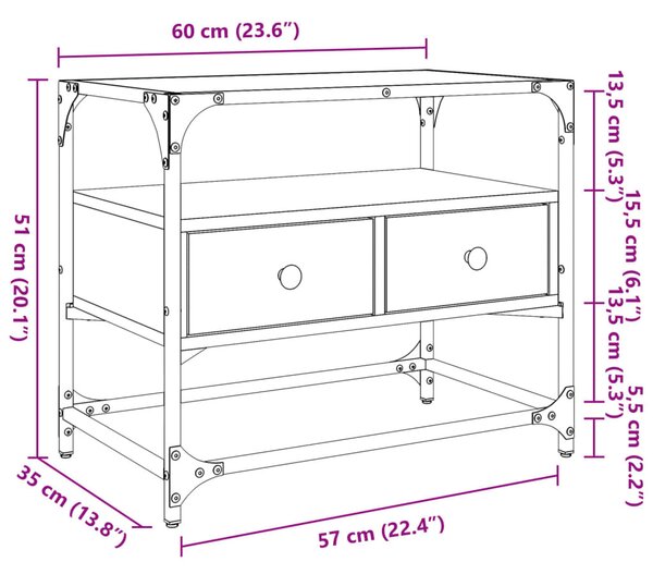 Szürke sonoma szerelt fa TV-szekrény üveglappal 60 x 35 x 51 cm