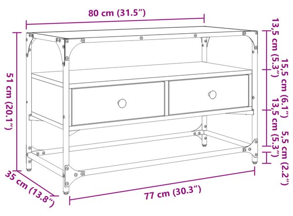 Sonoma tölgy szerelt fa TV-szekrény üveglappal 80 x 35 x 51 cm