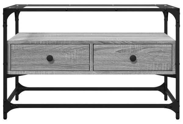 Szürke sonoma szerelt fa TV-szekrény üveglappal 80 x 35 x 51 cm