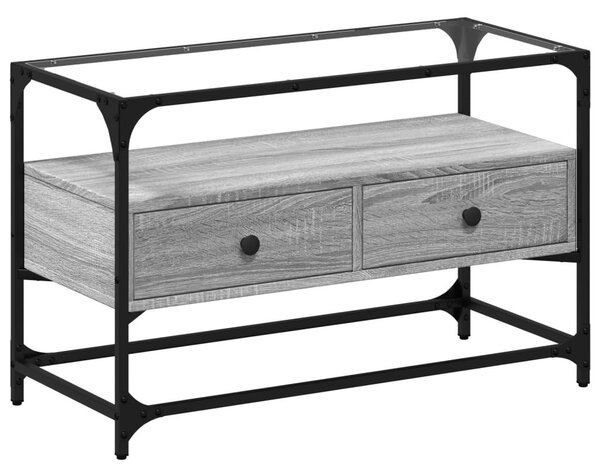 Szürke sonoma szerelt fa TV-szekrény üveglappal 80 x 35 x 51 cm
