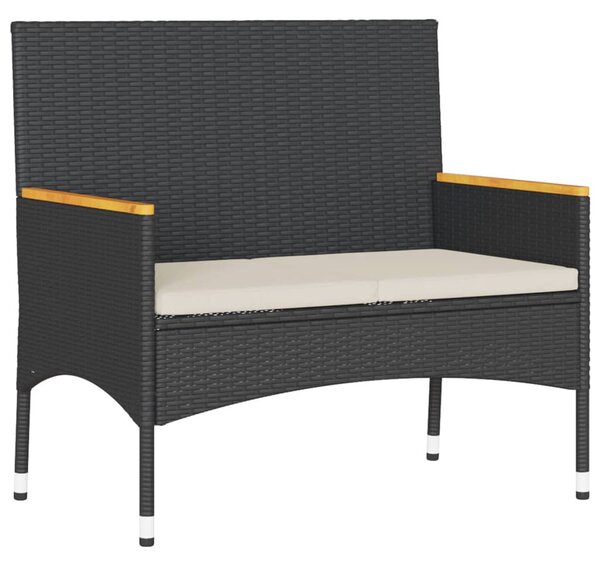 2 személyes fekete polyrattan kerti pad párnával és asztallal