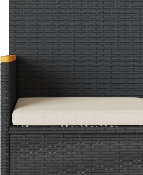 2 személyes fekete polyrattan kerti pad párnával és asztallal