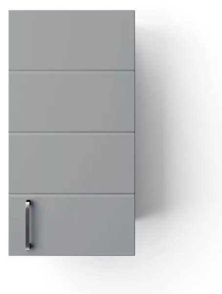 MART 30 cm széles polcos fürdőszobai fali szekrény, világos szürke, króm kiegészítőkkel, 1 soft close ajtóval