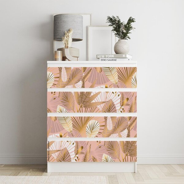 IKEA MALM bútormatrica - trópusi levelek rózsaszín alapon
